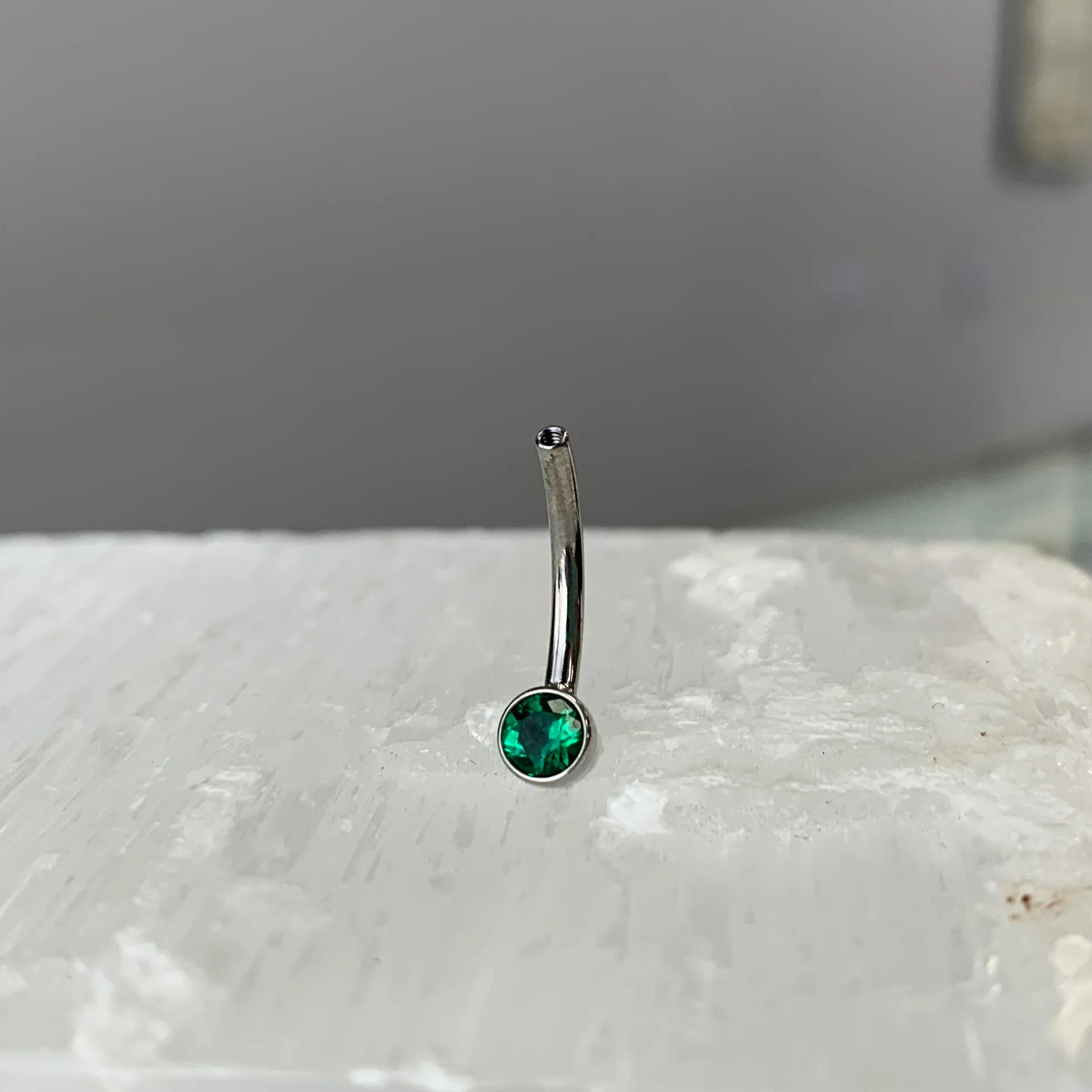 Mini Bezel Navel Curve Shaft with Swarovski Zirconia or Opal