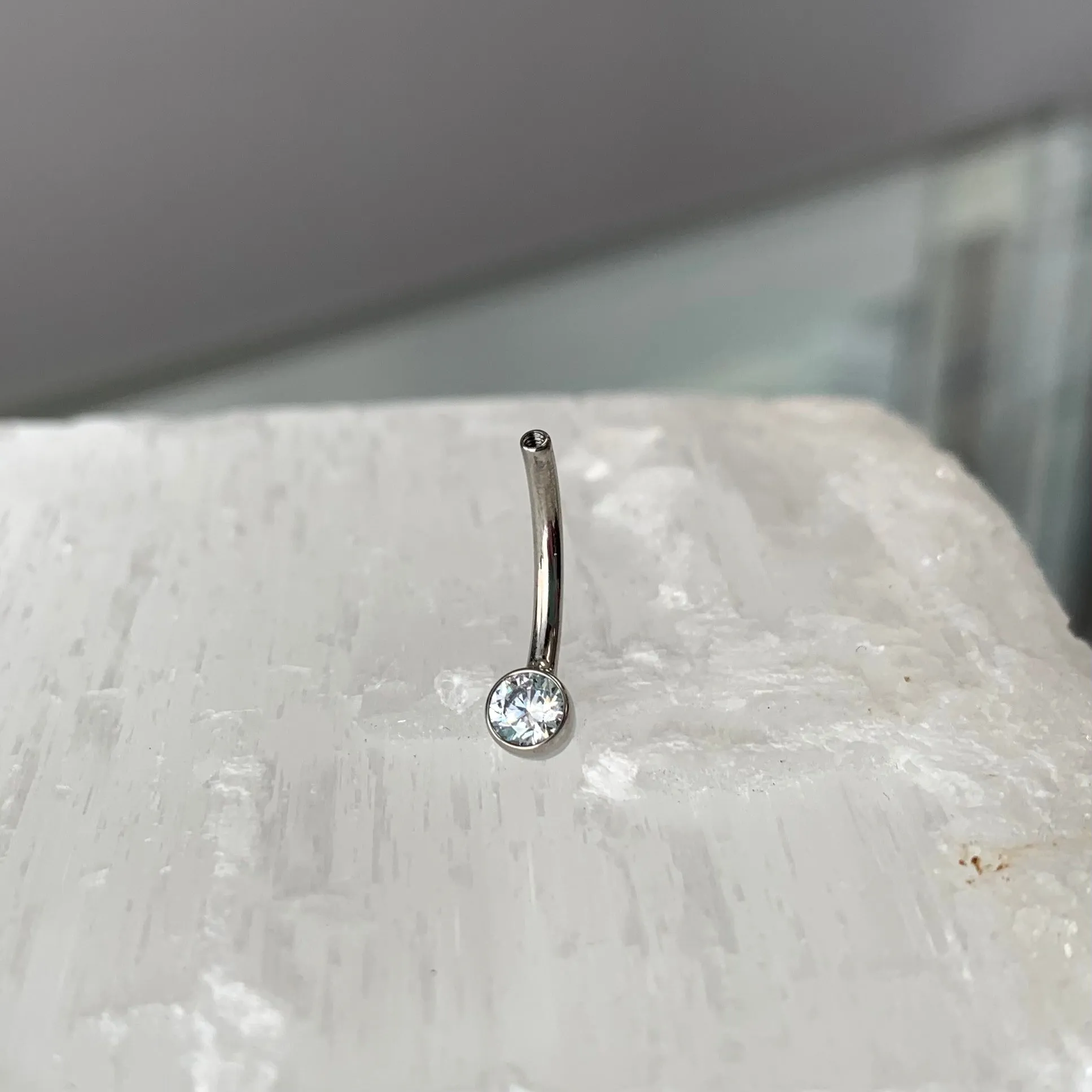 Mini Bezel Navel Curve Shaft with Swarovski Zirconia or Opal