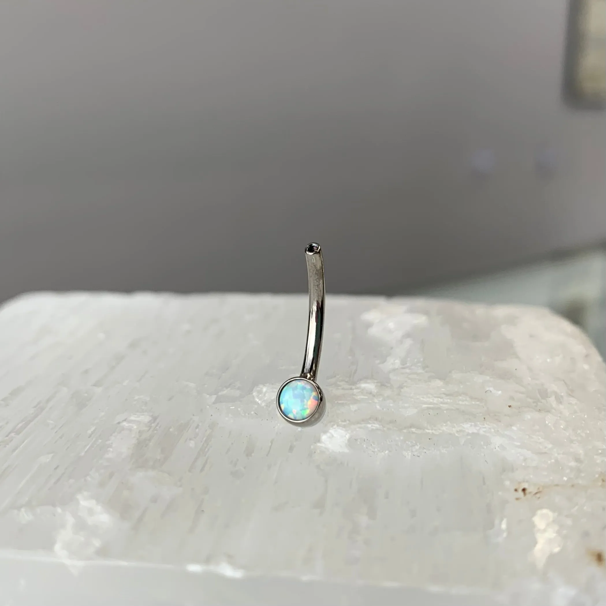 Mini Bezel Navel Curve Shaft with Swarovski Zirconia or Opal