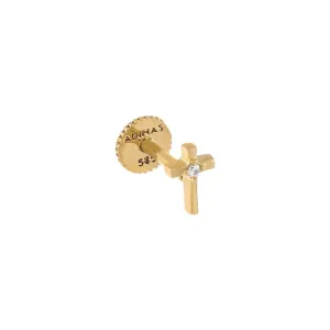 Mini Diamond Cross Threaded Stud Earring 14K