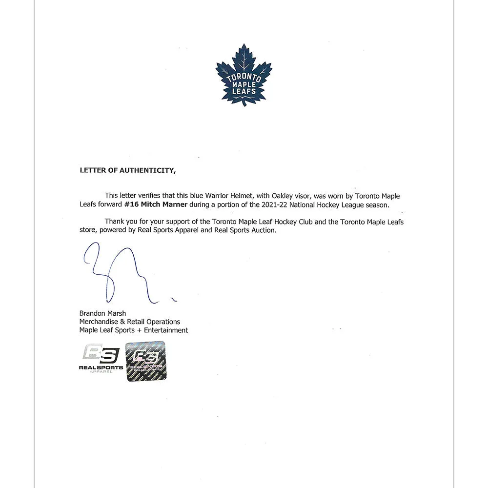 Mitch Marner Game-Worn Toronto Maple Leafs Helmet