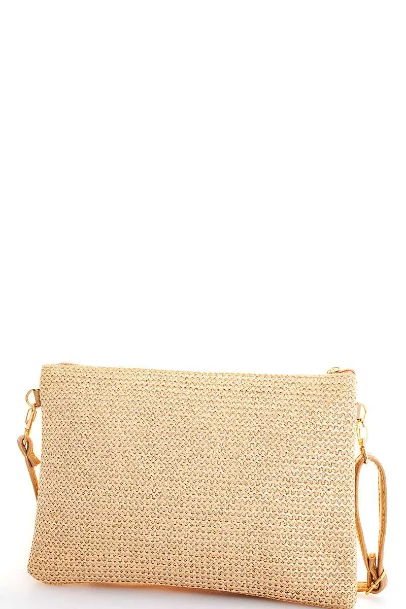 Modern Fashion Woven Feather Clutch With Long Strap
