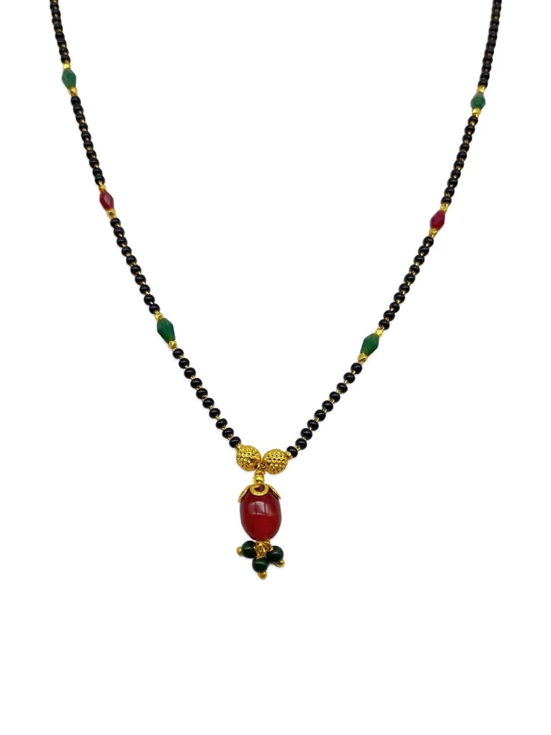 Modern Stylish Short Mangalsutra Designs Oval Pendant With Latkan Simple Black Beads Chain