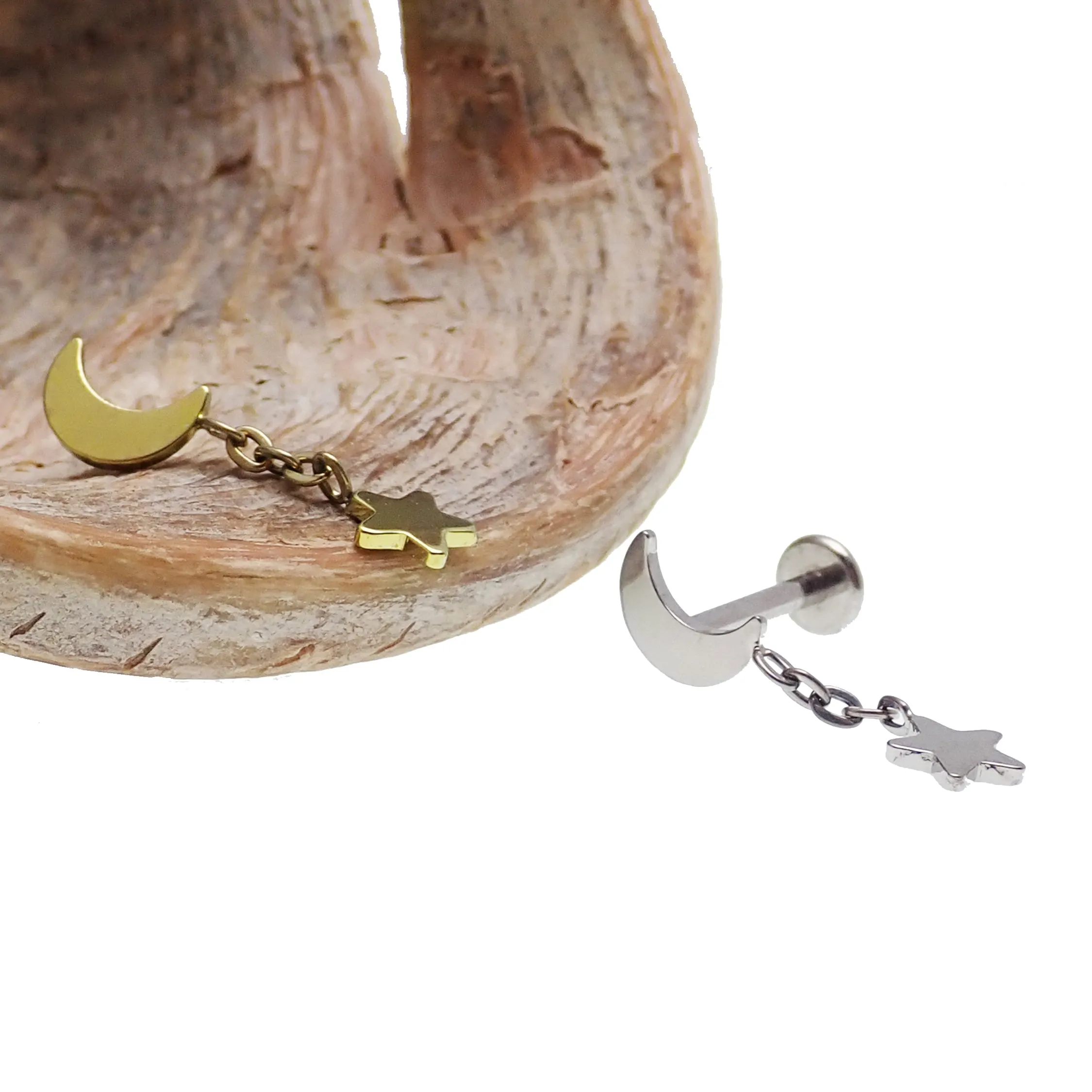 Moon star Dangle helix piercing  14g, 16g, 18g