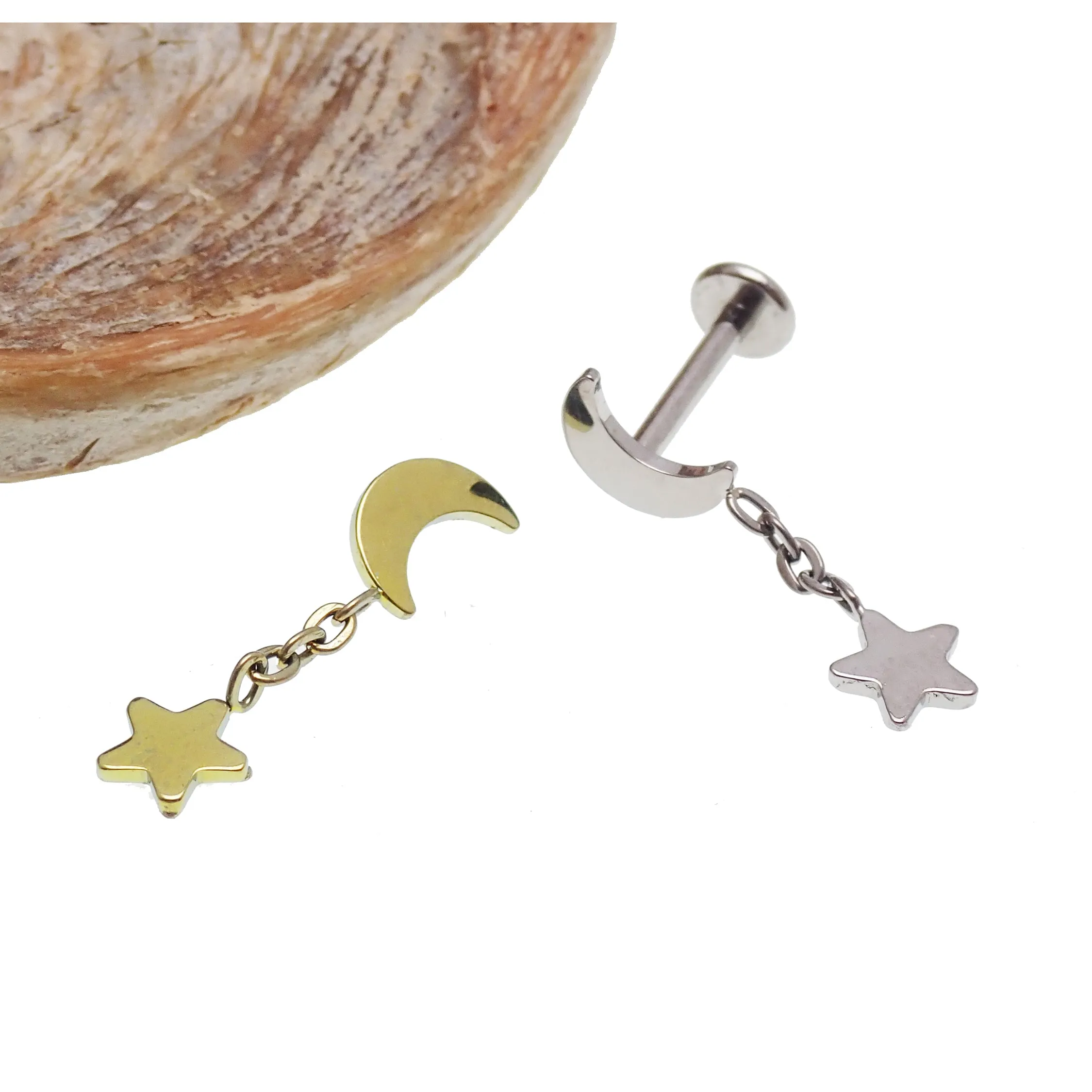 Moon star Dangle helix piercing  14g, 16g, 18g