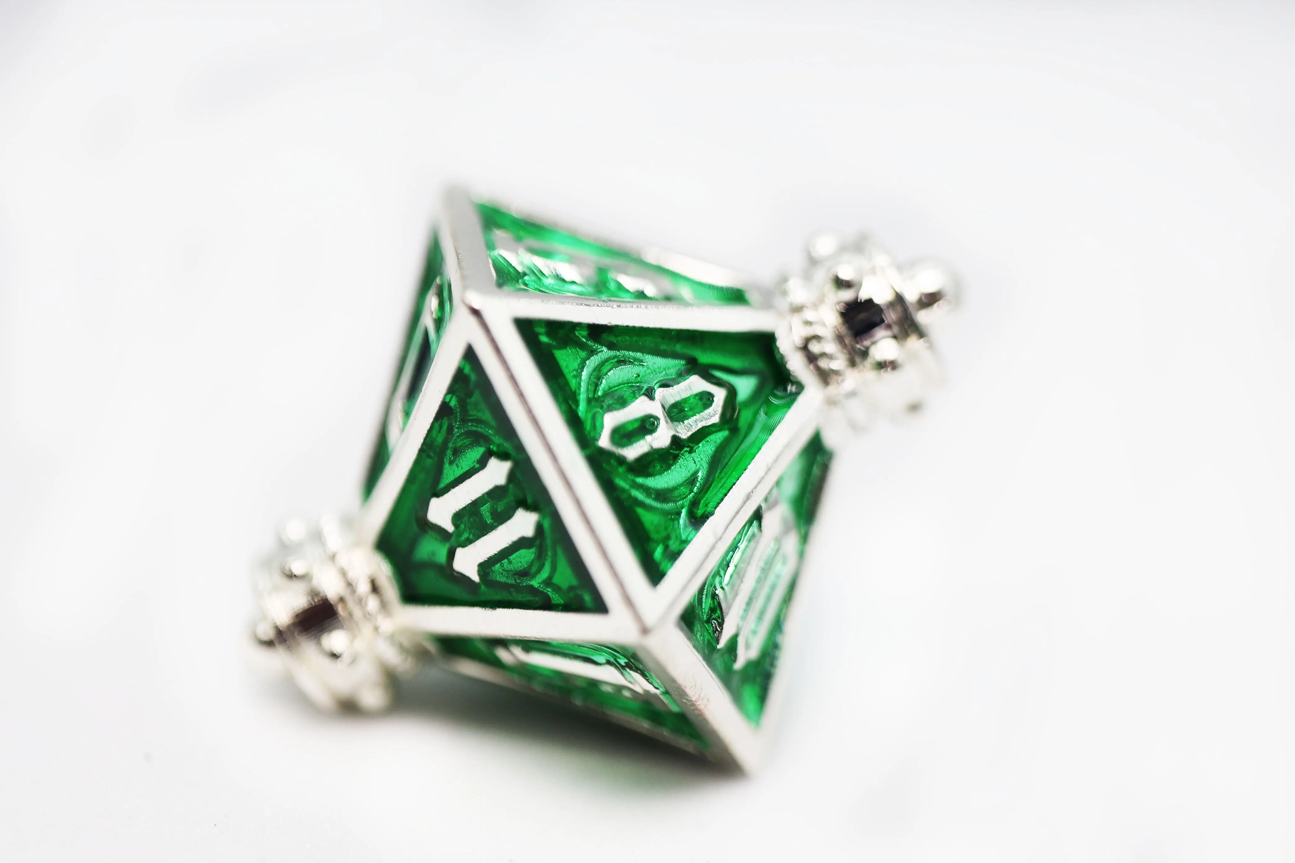 Moonlit Lantern: Silvered Acidfire - Metal RPG Dice Set