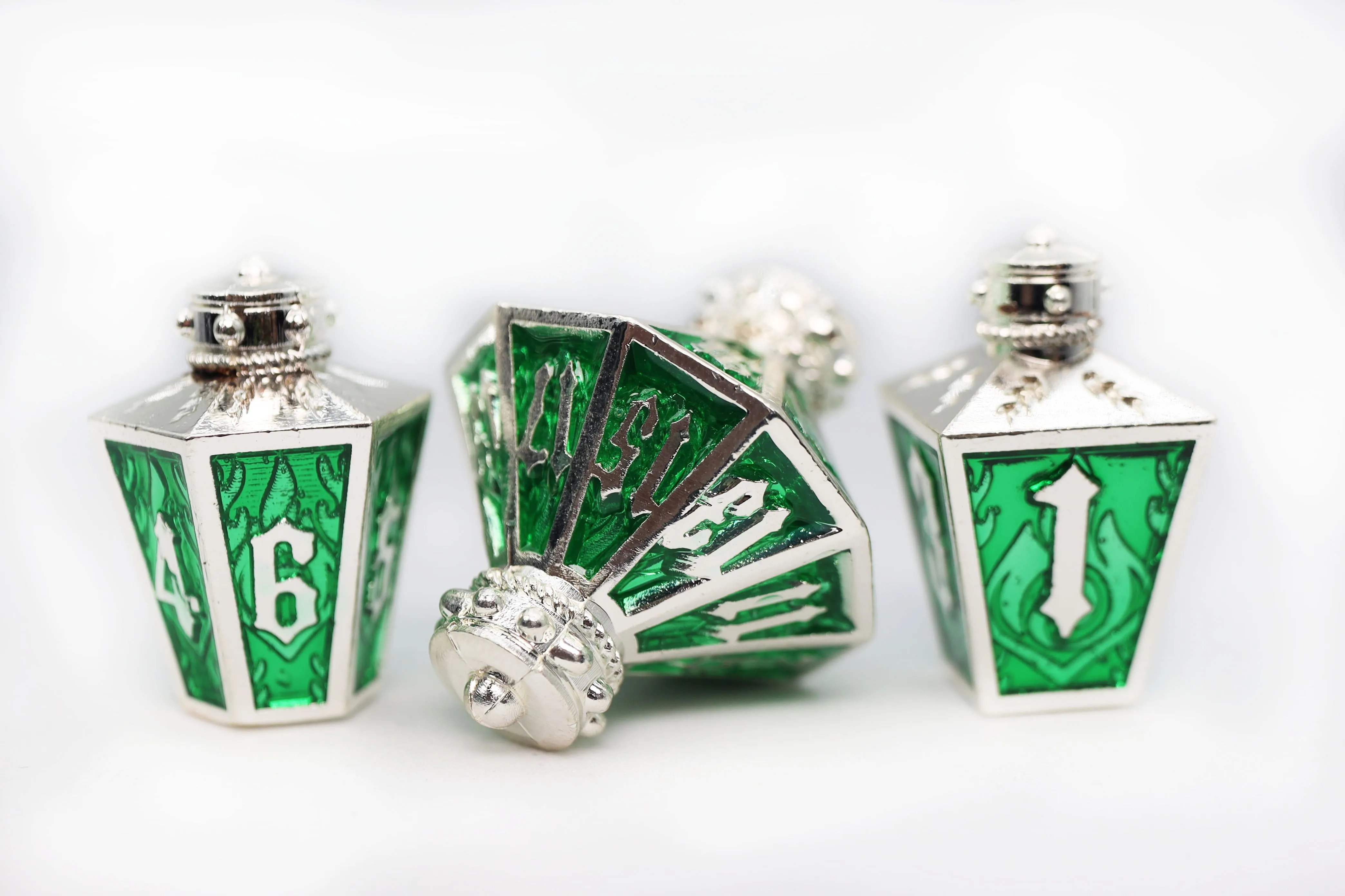 Moonlit Lantern: Silvered Acidfire - Metal RPG Dice Set