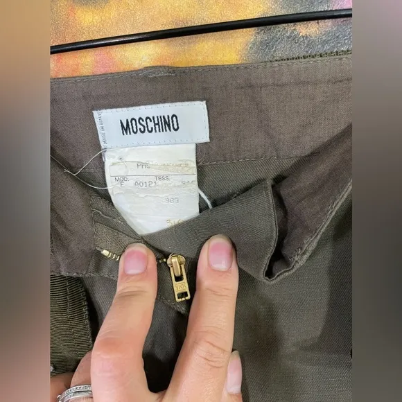 Moschino Military Green Cargo Belted Skirt Size 8 Designer Trendy Chic Gorpcore