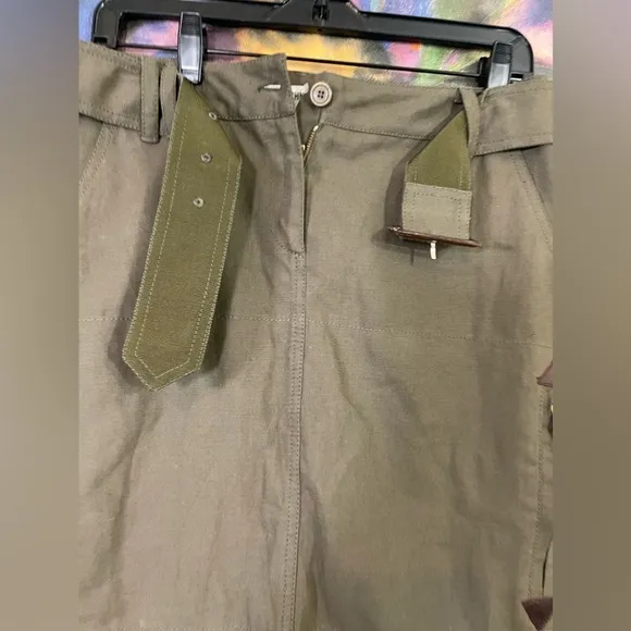 Moschino Military Green Cargo Belted Skirt Size 8 Designer Trendy Chic Gorpcore