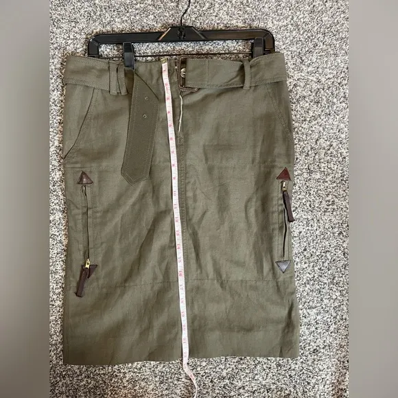 Moschino Military Green Cargo Belted Skirt Size 8 Designer Trendy Chic Gorpcore