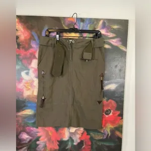 Moschino Military Green Cargo Belted Skirt Size 8 Designer Trendy Chic Gorpcore