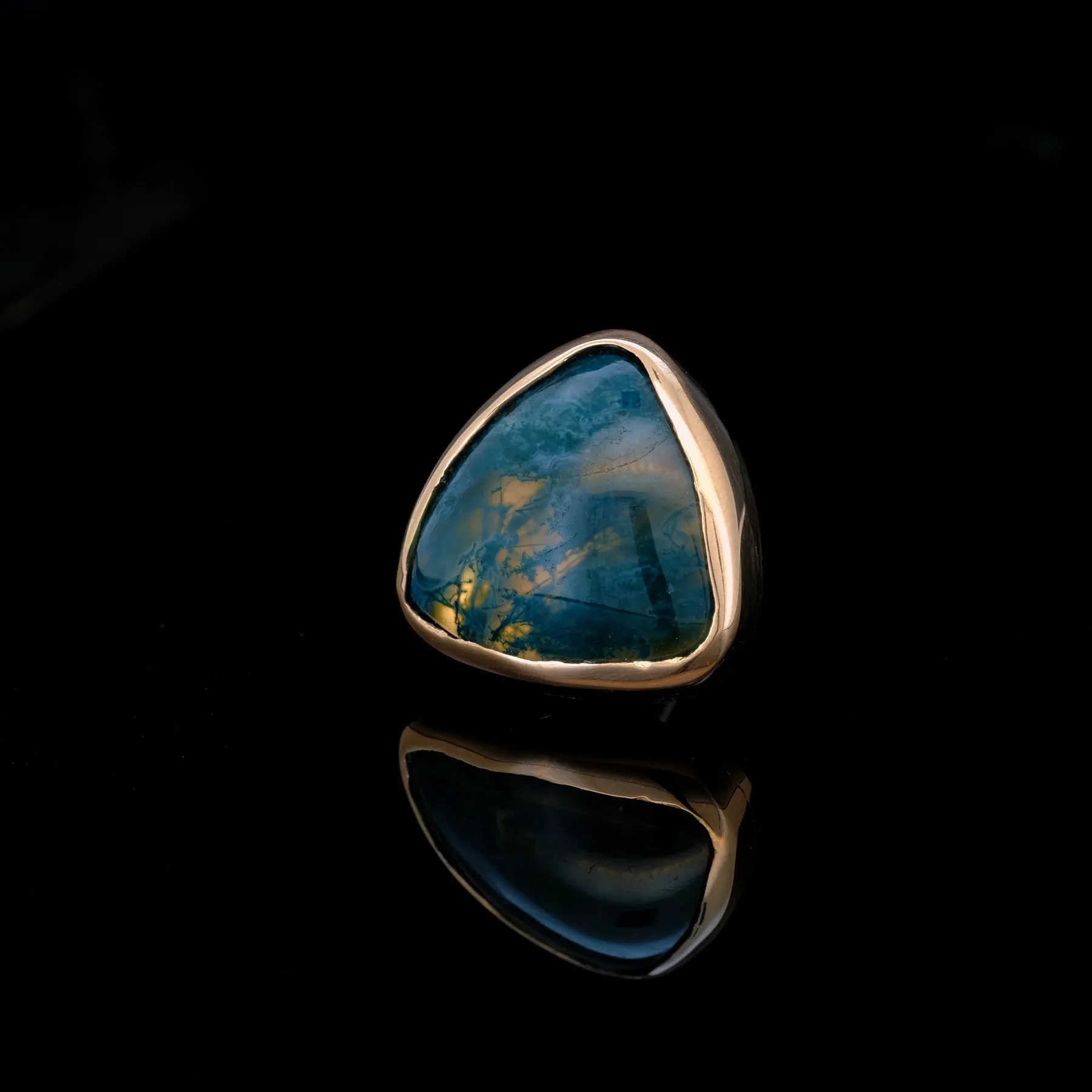 Moss Agate Trilliant in 14kt Rose Gold - 14ga Threaded End