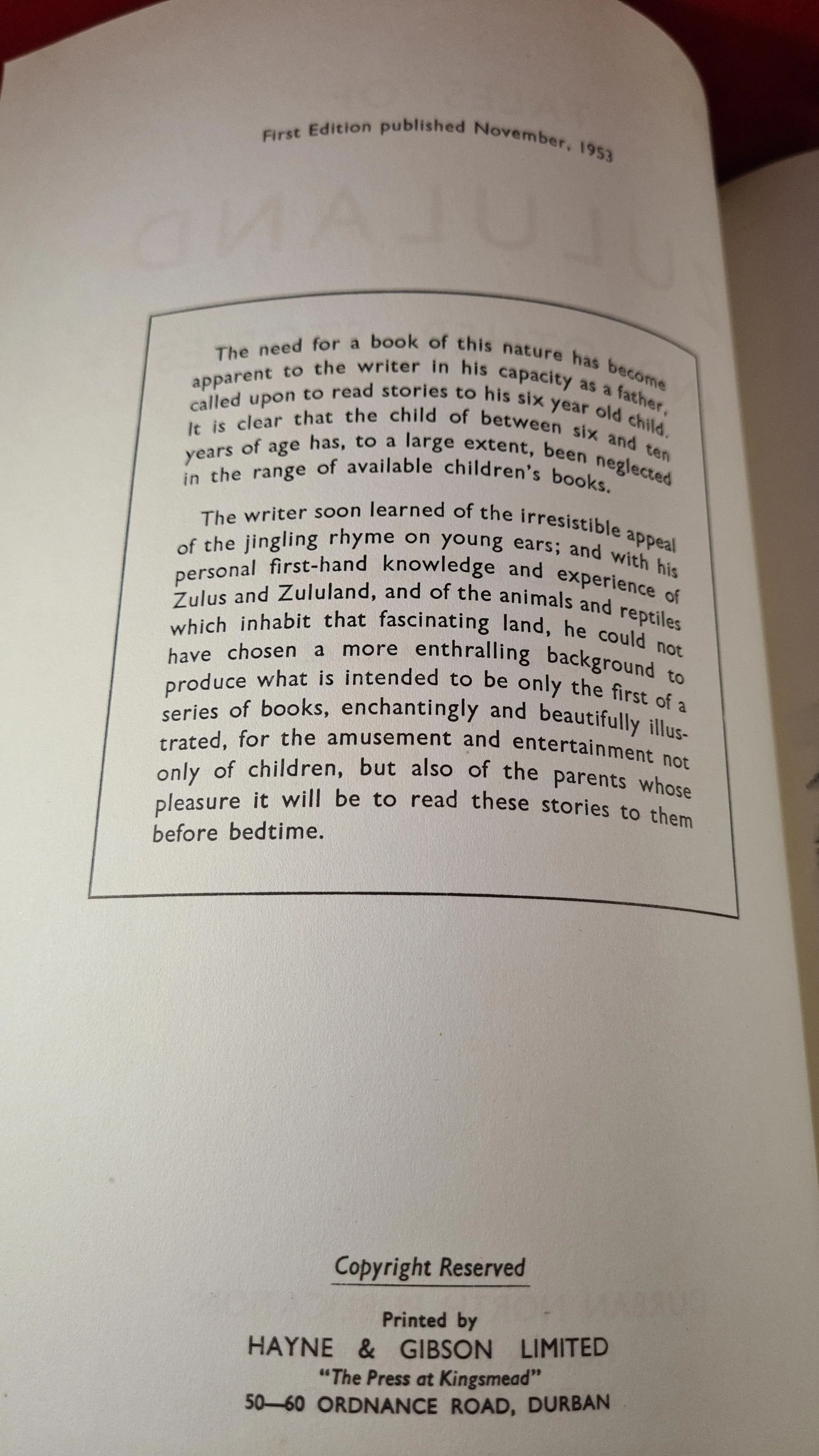 Mzilikazi - Tales of Zululand & other stories, Durban, 1953, First Edition