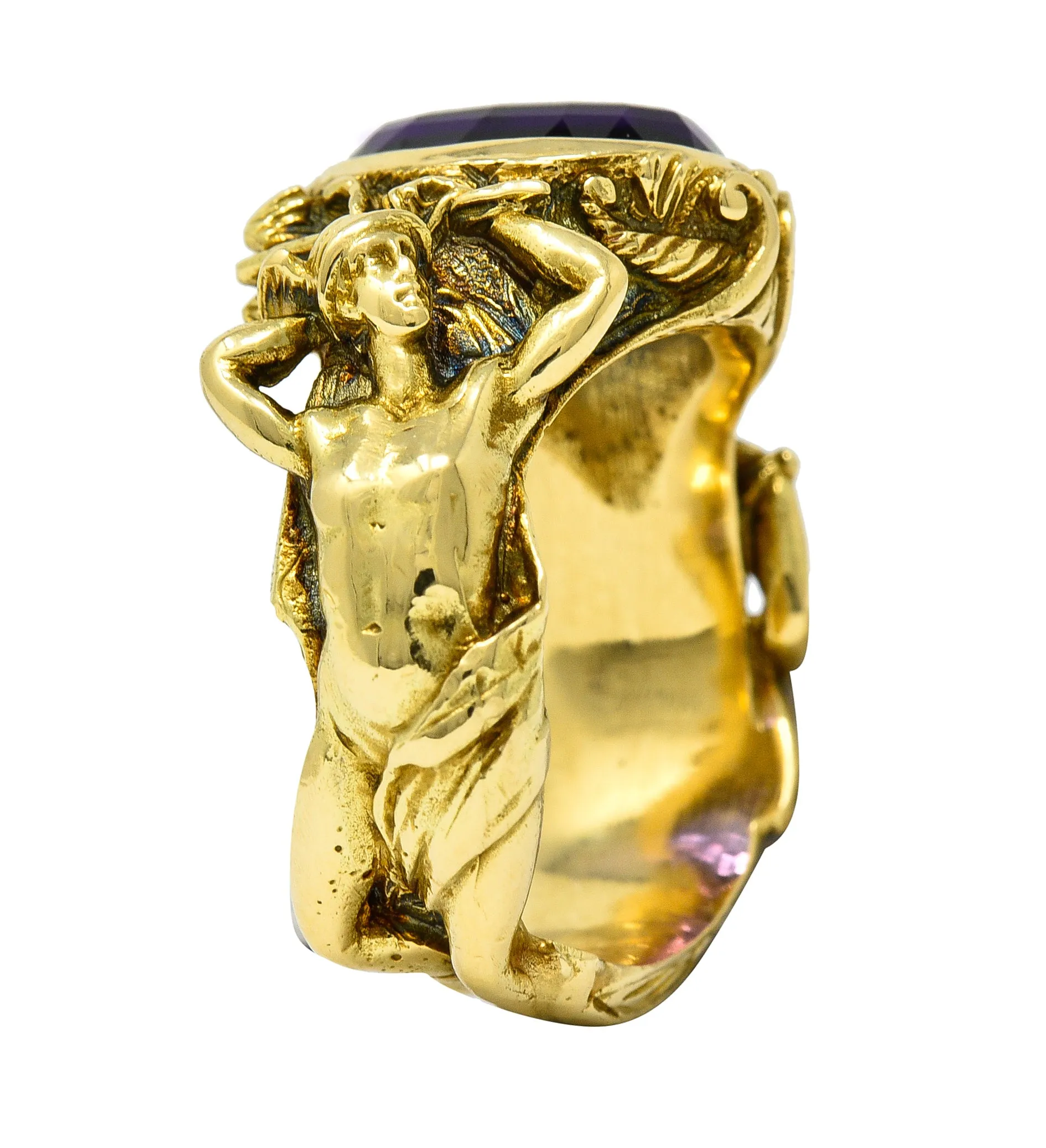 Neoclassical Amethyst 18 Karat Gold Hellenistic Hermes Demeter Signet Ring