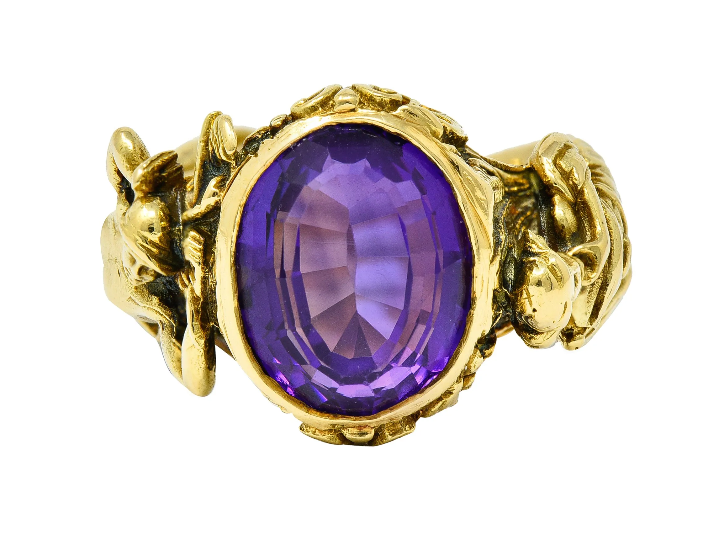 Neoclassical Amethyst 18 Karat Gold Hellenistic Hermes Demeter Signet Ring