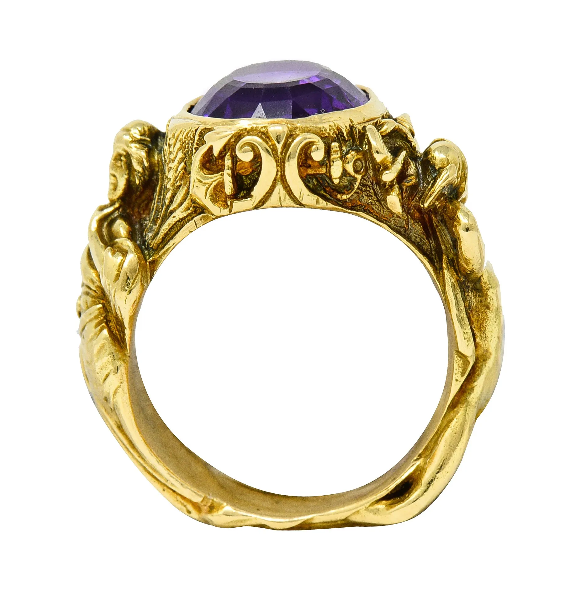 Neoclassical Amethyst 18 Karat Gold Hellenistic Hermes Demeter Signet Ring