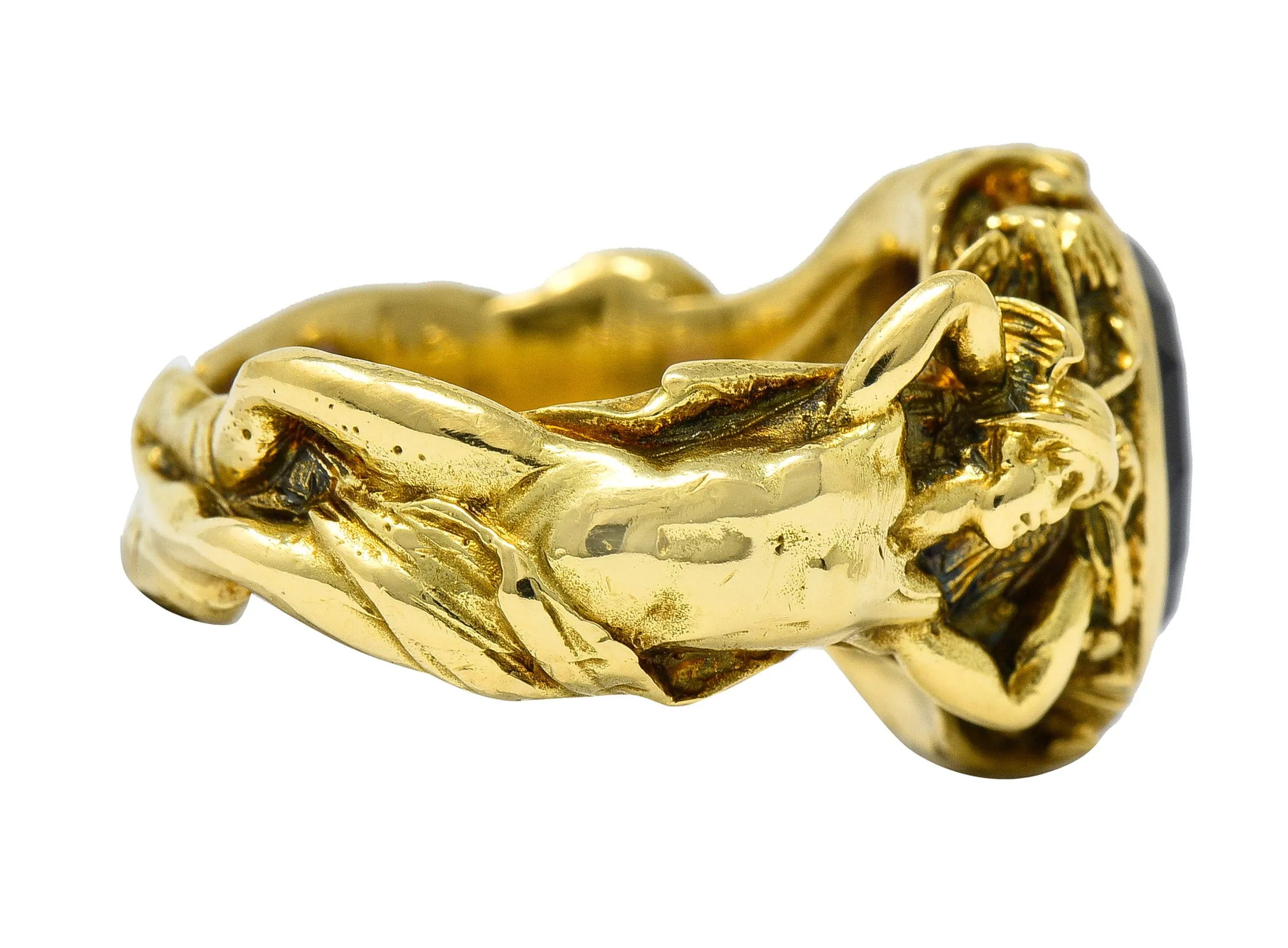 Neoclassical Amethyst 18 Karat Gold Hellenistic Hermes Demeter Signet Ring