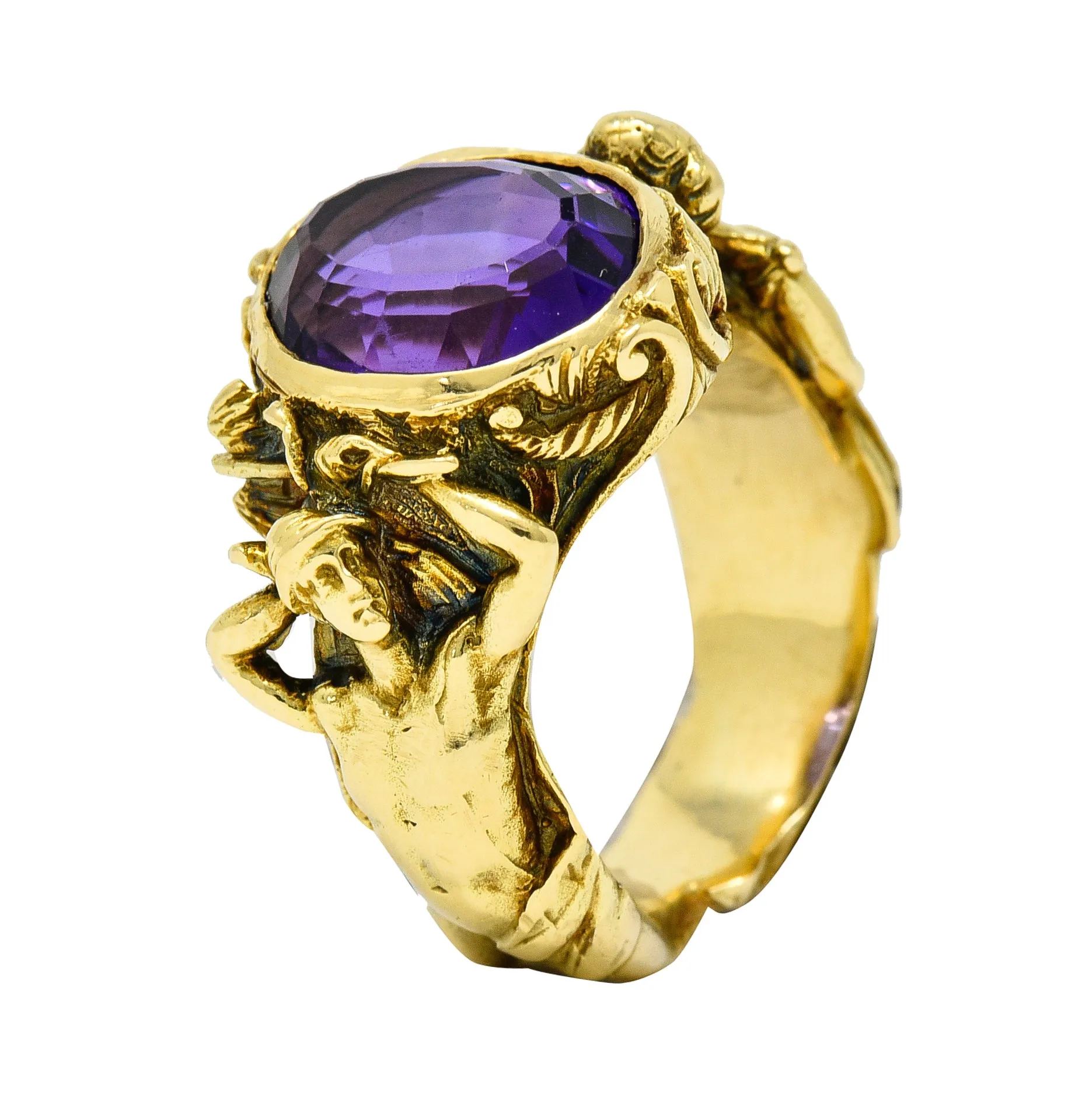 Neoclassical Amethyst 18 Karat Gold Hellenistic Hermes Demeter Signet Ring