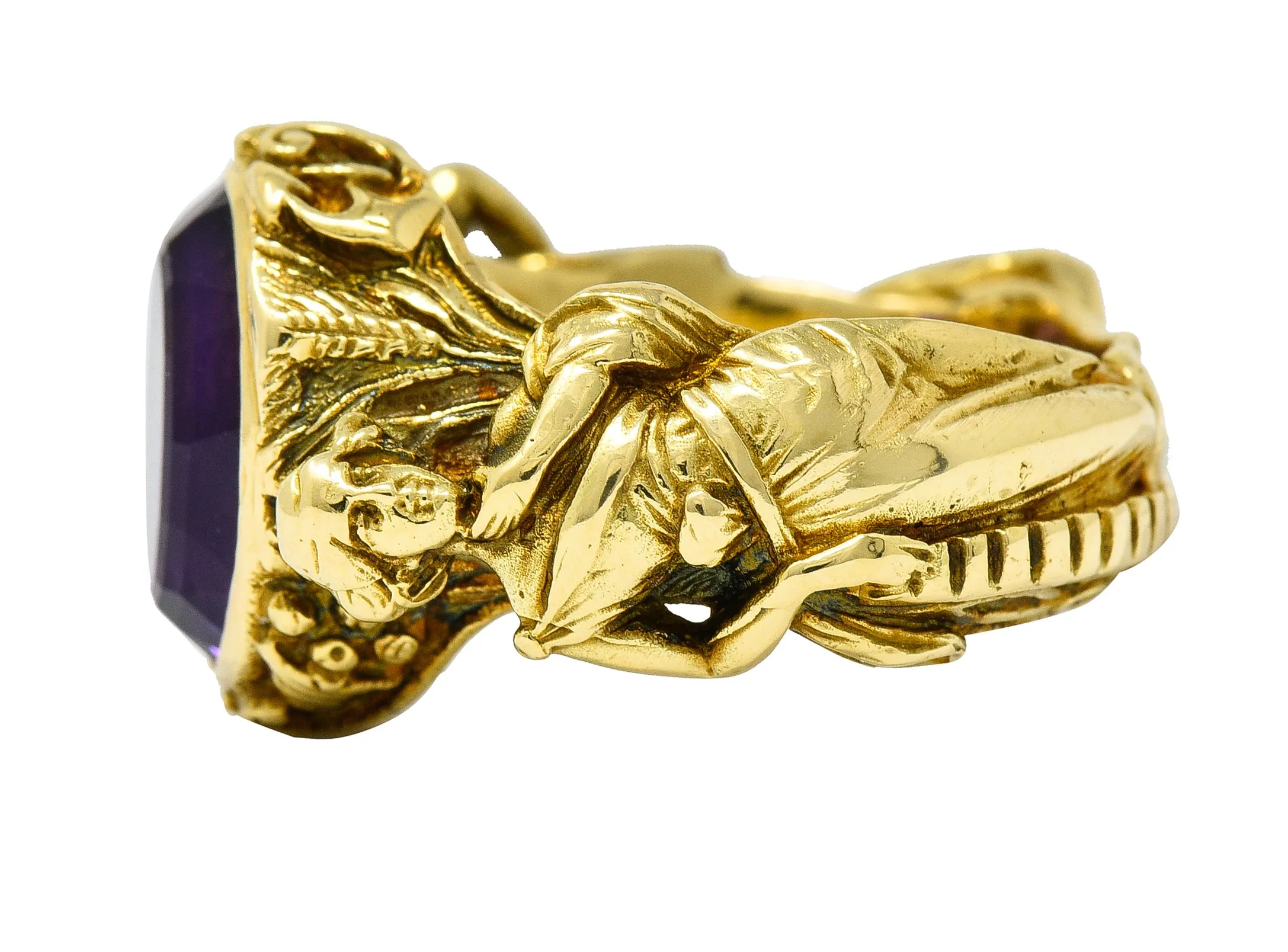 Neoclassical Amethyst 18 Karat Gold Hellenistic Hermes Demeter Signet Ring