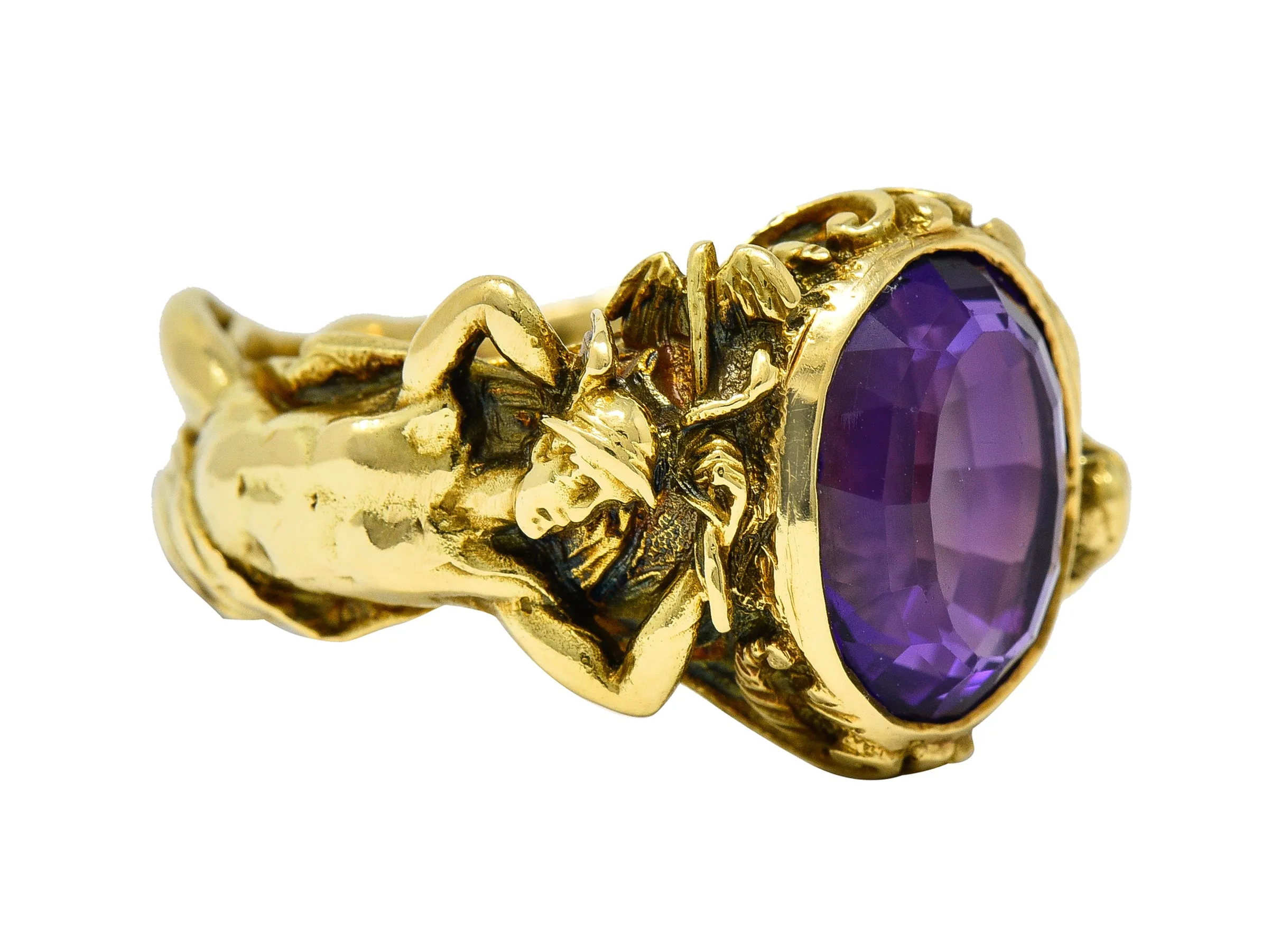 Neoclassical Amethyst 18 Karat Gold Hellenistic Hermes Demeter Signet Ring