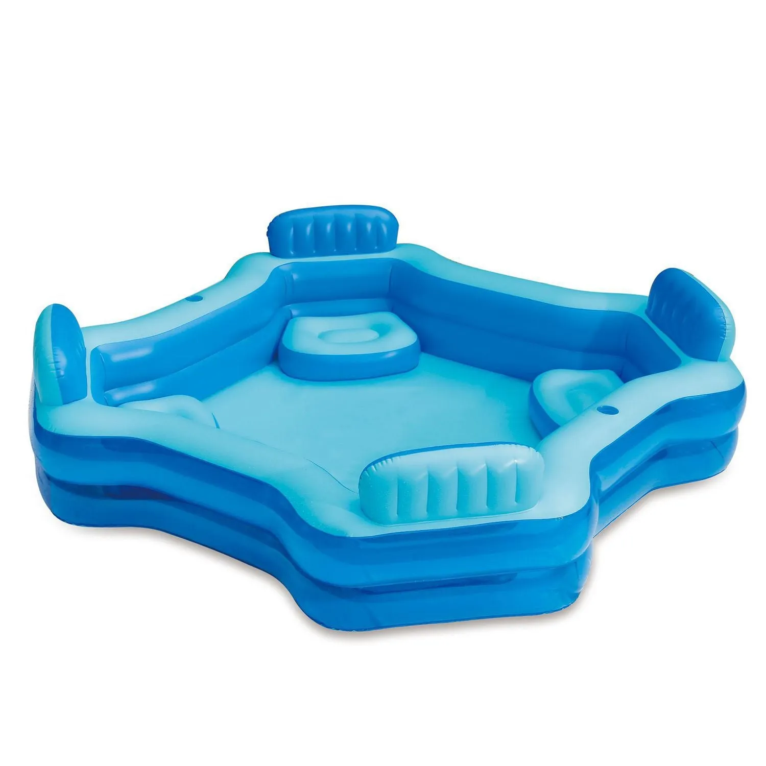 New in box! Play Day Deluxe Comfort 4 Seat Pool!  Inflated size: 105” x 105” x 26”