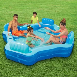New in box! Play Day Deluxe Comfort 4 Seat Pool!  Inflated size: 105” x 105” x 26”
