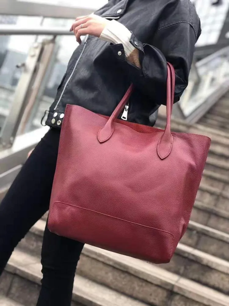 New simple super large capacity soft leather tote bag -shoulder  bag