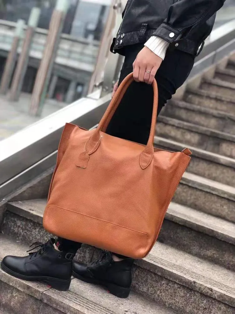 New simple super large capacity soft leather tote bag -shoulder  bag