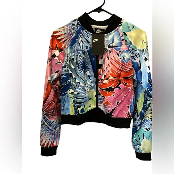 Nike Women's Floral Bomber Jacket Multicolor Size XS Zip Closure
