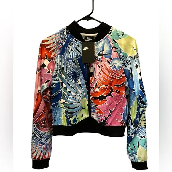Nike Women's Floral Bomber Jacket Multicolor Size XS Zip Closure