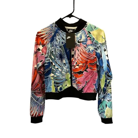 Nike Women's Floral Bomber Jacket Multicolor Size XS Zip Closure