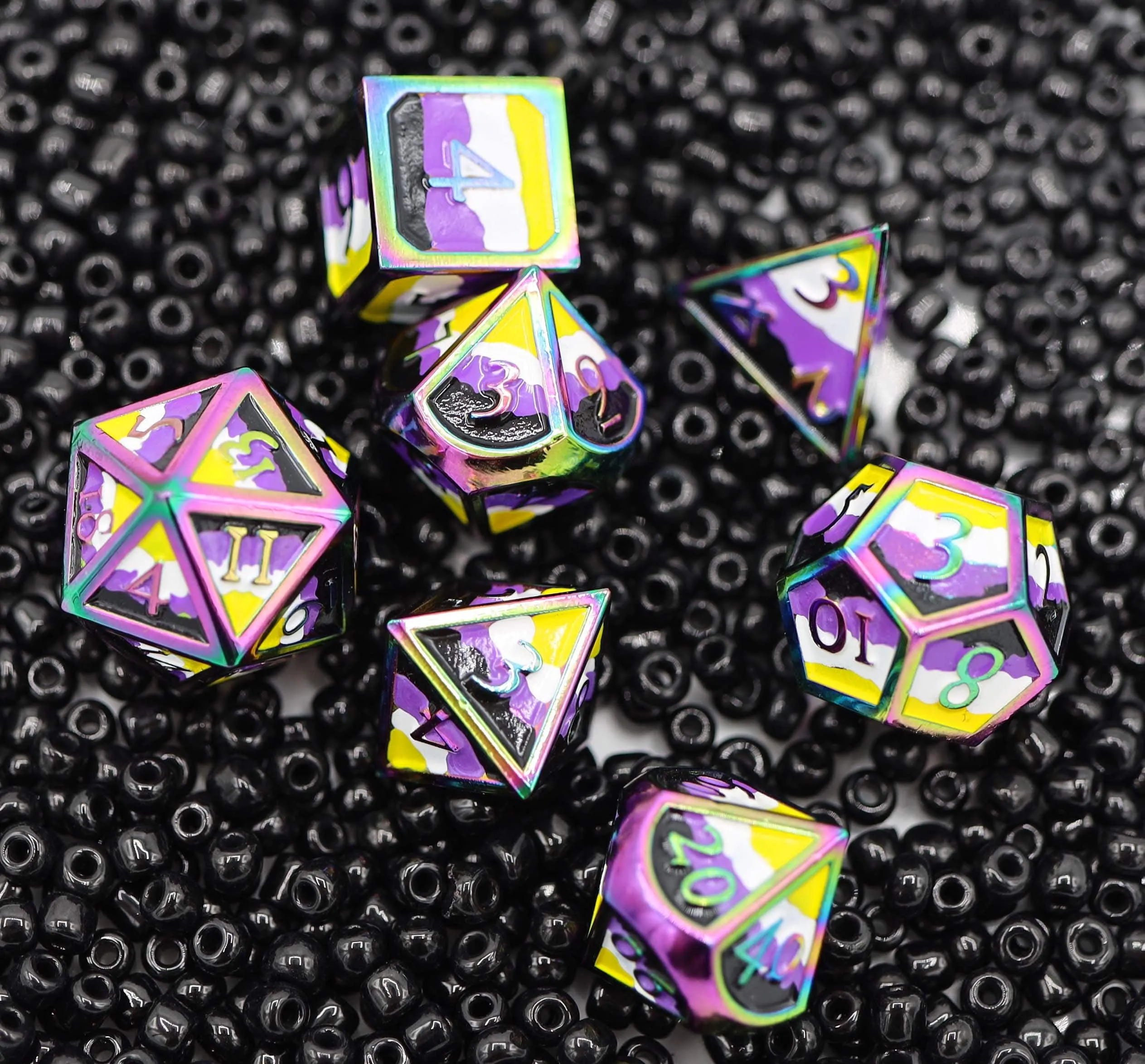 Nonbinary Pride Flag - Metal RPG Dice Set