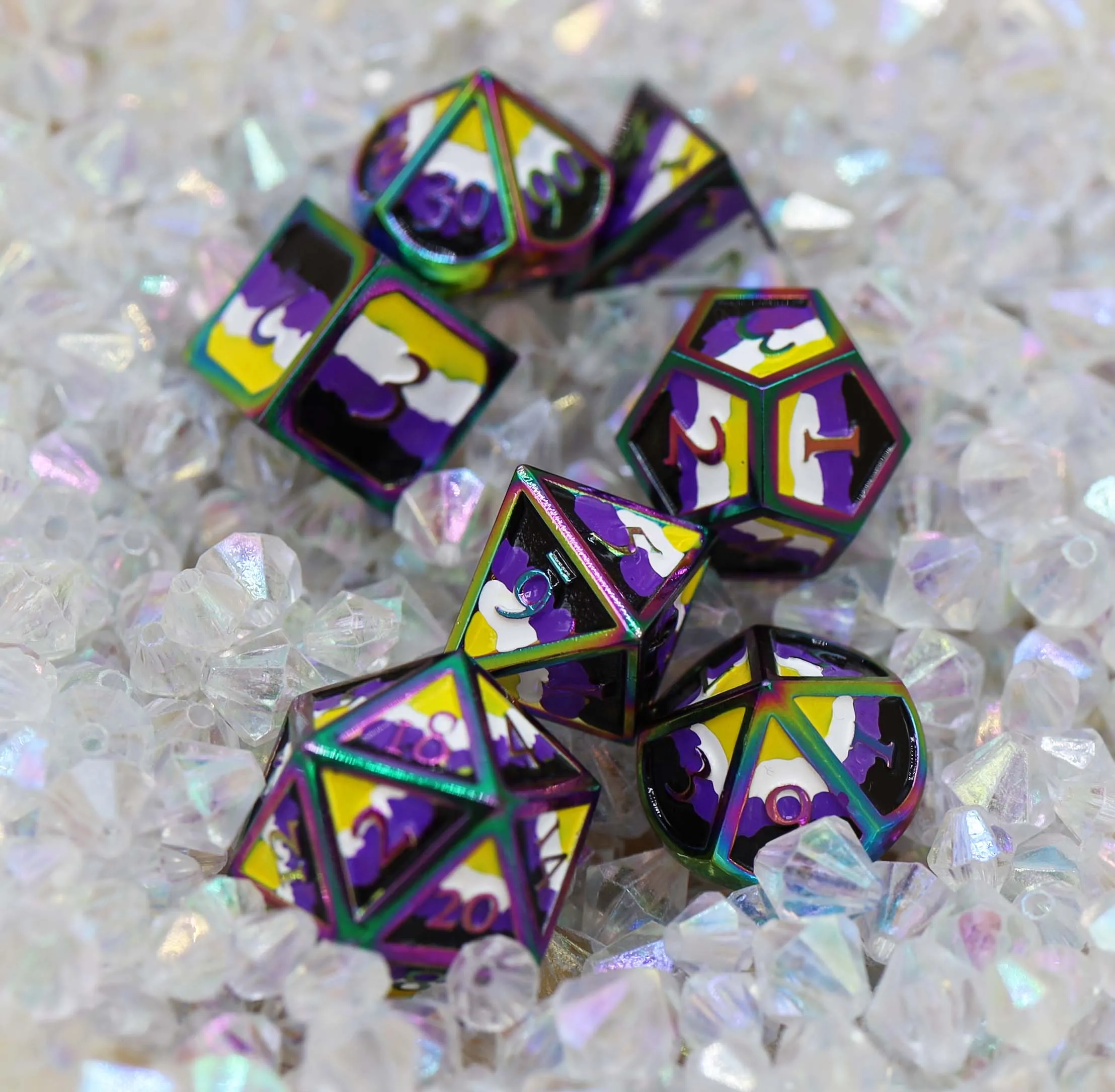Nonbinary Pride Flag - Metal RPG Dice Set