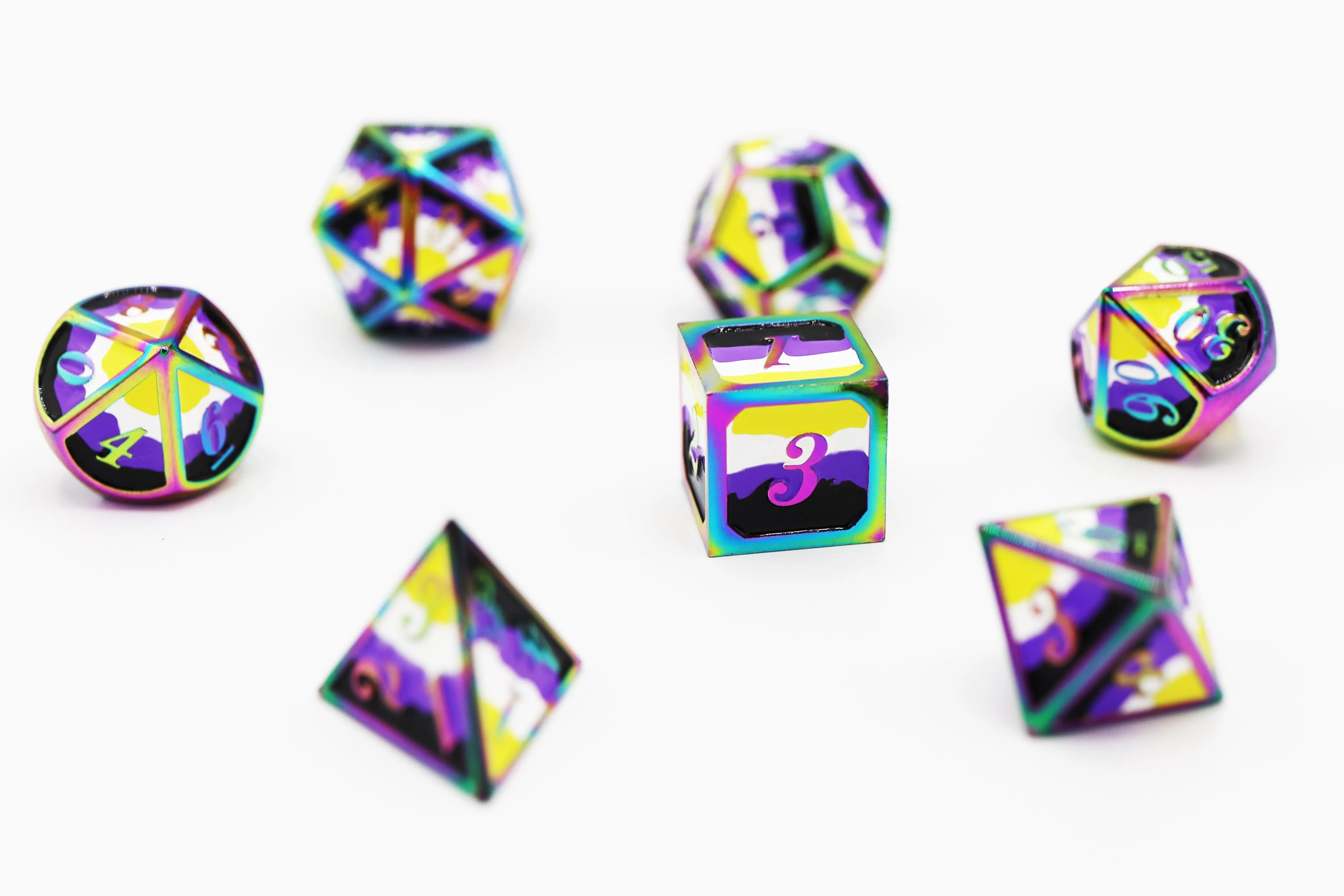 Nonbinary Pride Flag - Metal RPG Dice Set