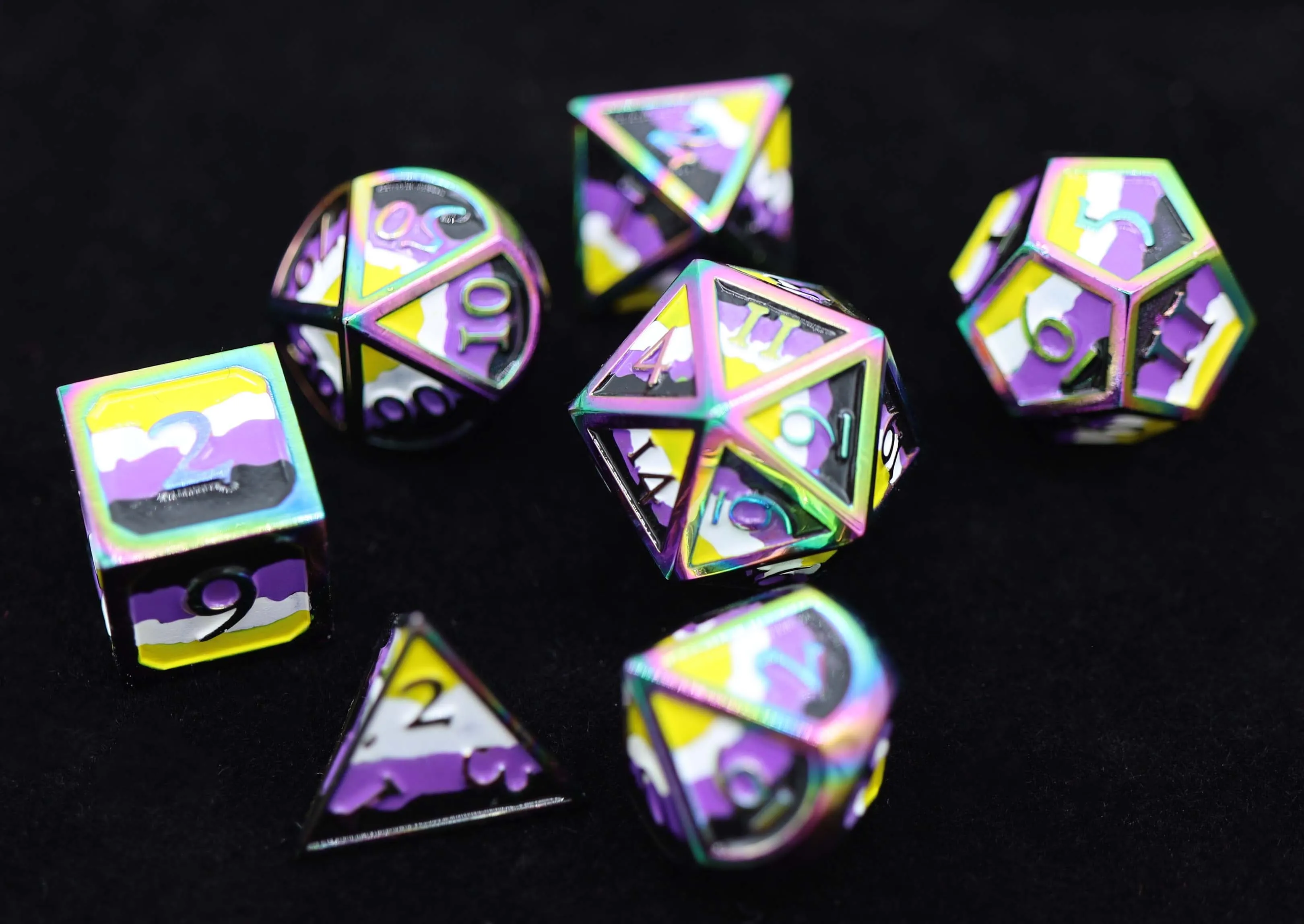 Nonbinary Pride Flag - Metal RPG Dice Set