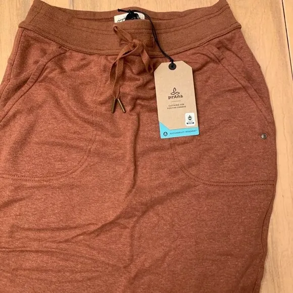 NWT Prana Cozy Up Midi Skirt stretch size XSmall orange brown rust New