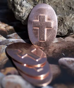 Oval 34mm x 22mm Embossed Cross for Stamping Texturing Blank Metal Shape