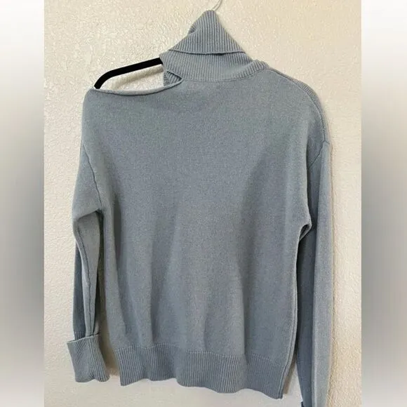 PAIGE Women's Raundi Cutout Shoulder SweaterIn Stone Blue Size Large Worn Once