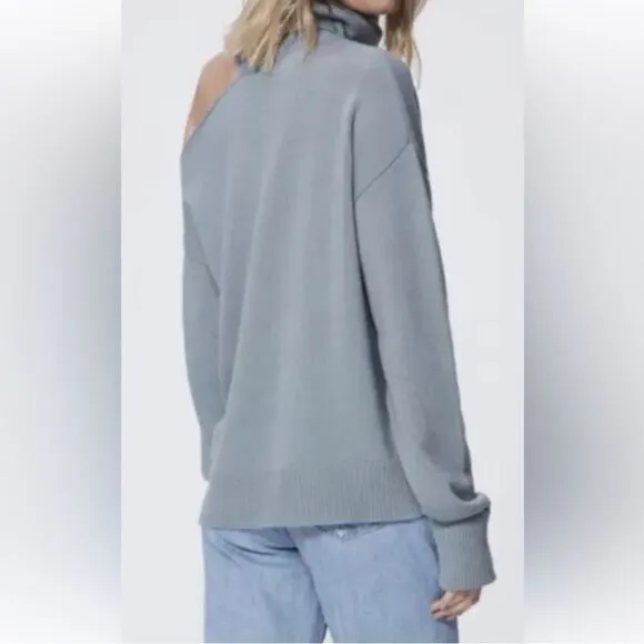PAIGE Women's Raundi Cutout Shoulder SweaterIn Stone Blue Size Large Worn Once