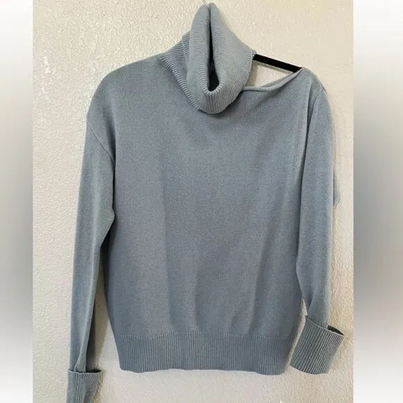 PAIGE Women's Raundi Cutout Shoulder SweaterIn Stone Blue Size Large Worn Once