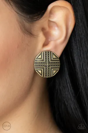 Paparazzi Shielded Shimmer - Brass Clip-On Earrings