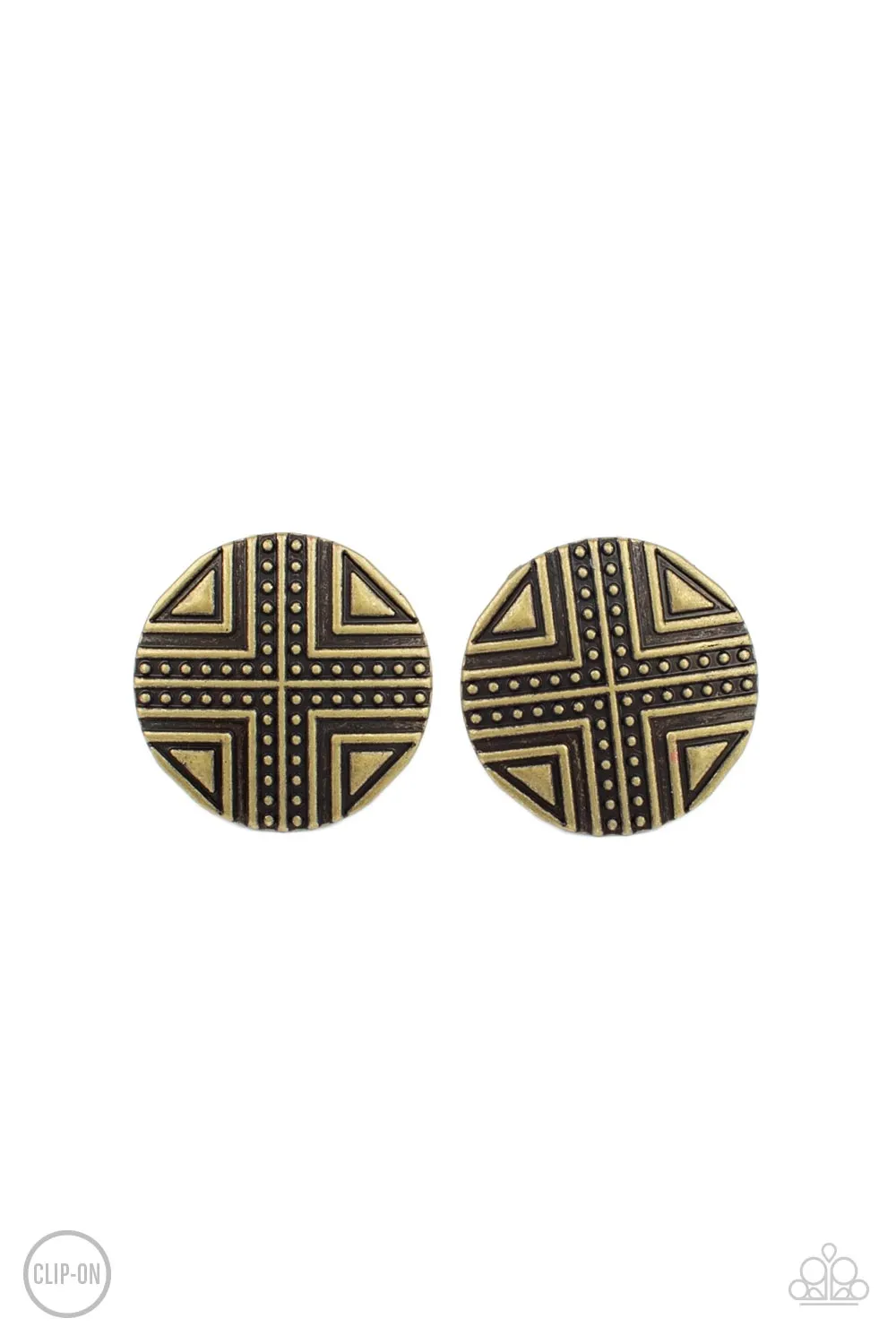 Paparazzi Shielded Shimmer - Brass Clip-On Earrings