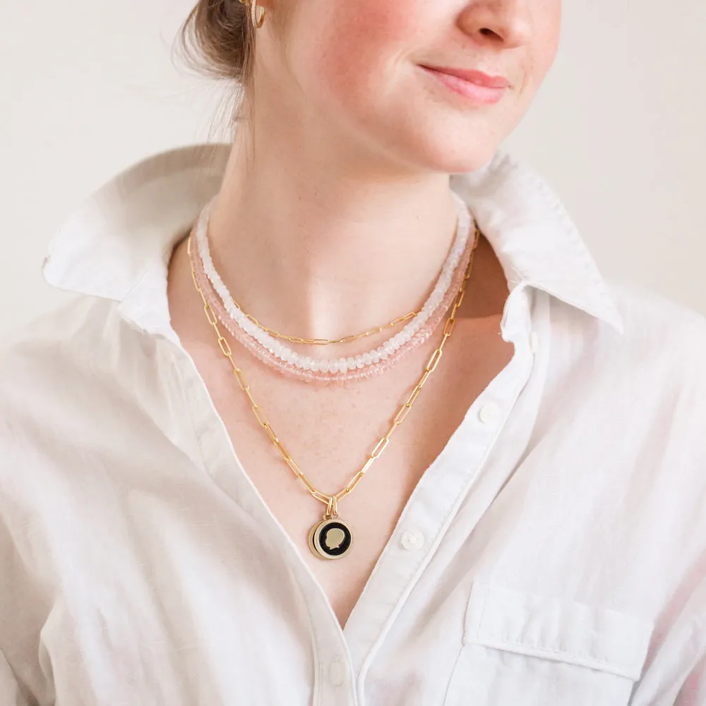 Paper Clip Chain Necklace with Charm Holder and Enamel Medallions