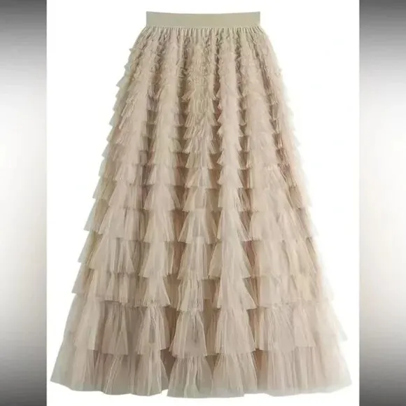 Paris Luxe boho layered mesh maxi skirt