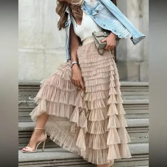 Paris Luxe boho layered mesh maxi skirt