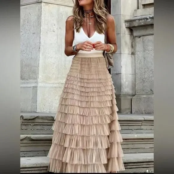 Paris Luxe boho layered mesh maxi skirt