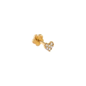 Pavé Tiny Heart Threaded Stud Earring 14K