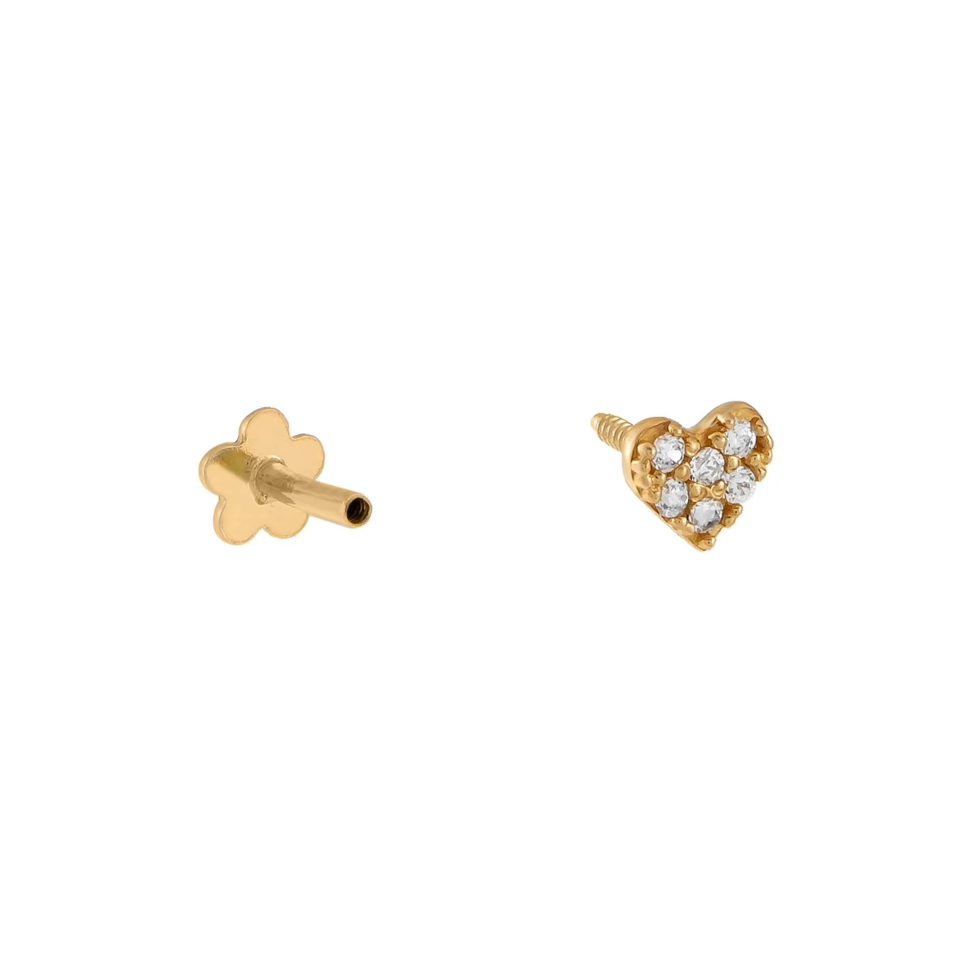 Pavé Tiny Heart Threaded Stud Earring 14K