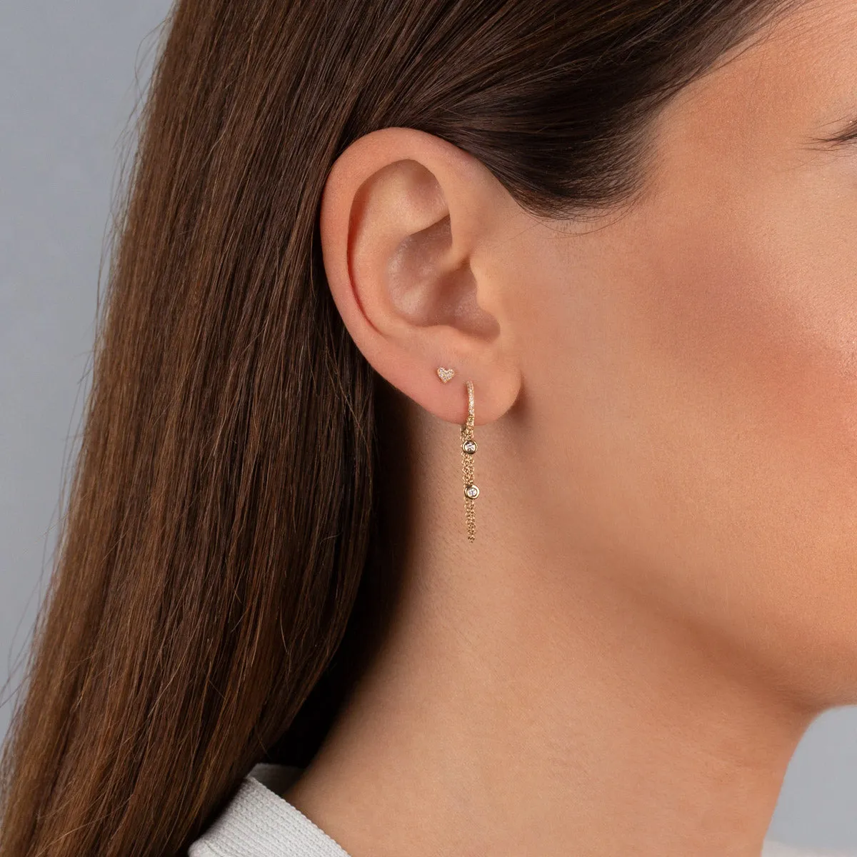 Pavé Tiny Heart Threaded Stud Earring 14K