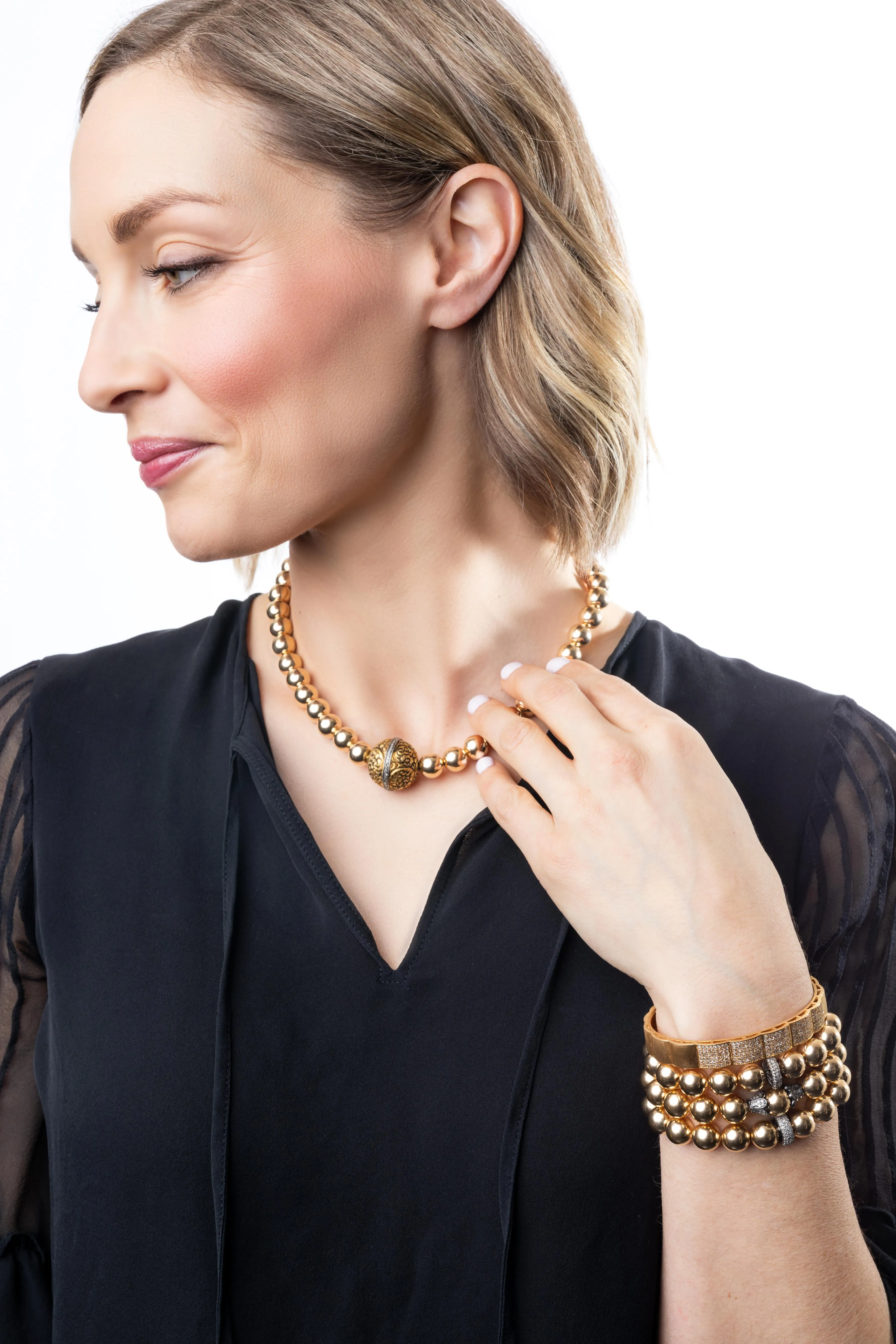 Pave diamond, 10mm gold filled beads